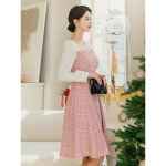 LF스퀘어 공식 온라인몰 [하프클럽/시크라인]엘스윗 벨티드 레이어드 트위드 플레어 원피스 빅사이_P349714980