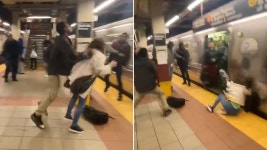 Man randomly pushes woman into subway car in Downtown Brooklyn - Video - ABC7 Los Angeles Man randomly pushes woman into subway... 