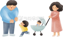 가족일러스트, 가족나들이, 4인가족일러스트, 산책, 화목한가정, 사진,이미지,일러스트,캘리그라피 - spdlqj991112작가 크라우드픽 - 저작권... 