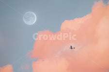구름, 하늘, 노을, 비행기, 달, 사진,이미지,일러스트,캘리그라피 - Solw Graphy작가 크라우드픽 - 저작권 걱정 없는 상업용 이미지