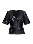 가니(GANNI) 플라워 보우 장식 브이넥 티셔츠 F8565 6499-099 | jentestore