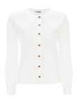 가니(GANNI) 와이드 프릴 카라 코튼 블라우스 F5500 151 | jentestore