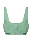 가니(GANNI) 벨트 디테일 크롭 코튼 슬리브리스 탑 F7596 6473484 | jentestore