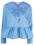 가니(GANNI) 보우 디테일 러플 코튼 블라우스 F8513 695 | jentestore