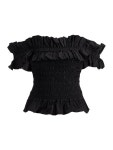 가니(GANNI) 러플 디테일 오프숄더 탑 F7917 099 | jentestore