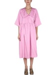 가니(GANNI) 와이드 프릴넥 새틴 원피스 F6931_506 | jentestore