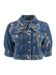 가니(GANNI) 플라워 자수 벌룬 슬리브 크롭 데님 자켓 J1096 696 | jentestore