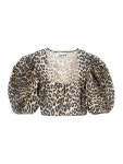 가니(GANNI) 레오파드 퍼프슬리브 크롭탑 F7729 365 | jentestore