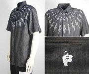 머스트잇(MUSTIT) - 닐바렛 남성 볼트 프린트 블랙 데님 셔츠 PBCM874S-G9801