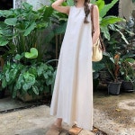 무지 뒷트임 A라인 롱원피스 민소매 봄여름 휴양지룩 - 오너클랜 오너클랜 - 무지 뒷트임 A라인 롱원피스 민소매 봄여름 휴양지룩