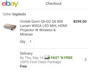 [ebay]Vivitek Qumi Q6-GD Q6 800 Lumen WXGA LED MHL HDMI Projector W Wireless & Miracas($299.무료) 10%쿠폰가능 - 뽐뿌... 