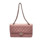 라이트핑크 캐비어 클래식 플랩 금장 체인 미듐 숄더백 - 리본즈(REEBONZ)