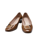 (235mm) 브라운 고트스킨 간치니 금장 여성 펌프스 힐 - 리본즈(REEBONZ)