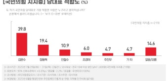 [8월 1일 리서치뷰] 김문수 39.8%, 장동혁 19.4% - 국민의힘 비대위 마이너 갤러리