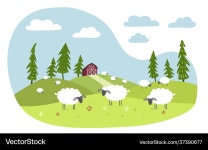Cute Sheep Grazing in Meadow – Royalty-Free Vector | VectorStock