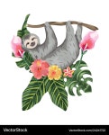 Tropical Sloth with Flowers – Royalty-Free Vector | VectorStock