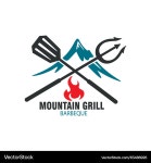 Mountain Grill Logo with Flame – Royalty-Free Vector | VectorStock