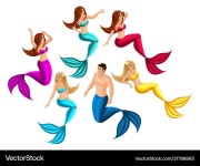 Mermaids in Diverse Poses - Aquatic Set – Royalty-Free Vector | VectorStock