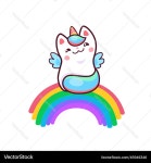 Kawaii Caticorn on Rainbow Royalty Free Vector Image Kawaii Caticorn on Rainbow vector image on VectorStock