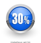 30 percent blue glossy web icon. Blue glossy web icon. | CanStock