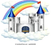 A rainbow over beautiful castle illustration. | CanStock