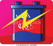 Battery. Illustration of red sticker batter icon isolated on colorful background. | CanStock