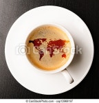 Cup of fresh espresso on table, view from above. earth silhouette is from visibleearth. nasa. gov. | CanStock