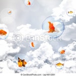 Exploration. Goldfish in soap bubble fly. | CanStock
