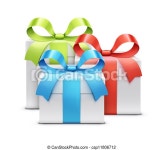 Gift boxes. Illustration of three white present boxes isolated on white background. | CanStock