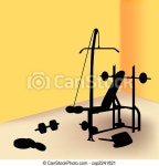 Gym equipment in yellow room. | CanStock