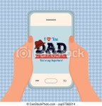 Happy fathers day. Textured background with a pair of hands holding a cellphone with text and a hat icon. | CanStock