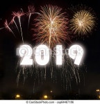Happy new year 2019 with colorful fireworks background. | CanStock