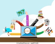 Vector concept of internet browser in flat style - digital content and online webinar icons. | CanStock