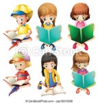 Kids reading. Illustration of the kids reading on a white background. | CanStock