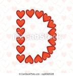 Letter d from red hearts on seamless pattern with love symbol. festive font or decoration for valentine day, wedding, holiday... 