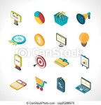 Marketing icons isometric. Marketing icons isometric with social communication research and advertising isolated vector | CanStock