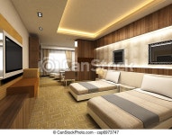 Modern bedroom in minimalist style. | CanStock
