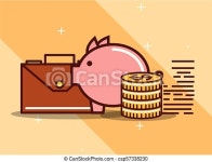 Piggy bank money. Piggy bank business briefcase and coins money vector illustration. | CanStock