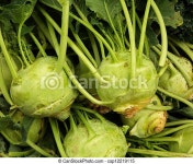Pile of kohlrabi. Pile of green kohlrabi at the farmers market. | CanStock