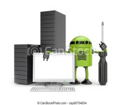 Robot with pc. Robot worker. isolated on white. | CanStock