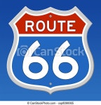 Route 66 road sign. Blue and red sign of route 66 on blue sky background. | CanStock