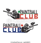 Set of monochrome paintball logos, emblems and icons. indoor and outdoor paintball club elements. shooting man with gun and... 