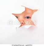 Spying. Cute baby girl looking through paper hole. | CanStock