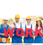 Team of workers. Team of happy workers with work letters and tools. | CanStock
