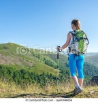 Tourist with backpack standing on a rock. | CanStock