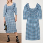 WizWid Ganni Seersucker Shirred Midi Dress F6854 가니 시어서커 미디 드레스