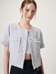 ETMON | Fringe Detail Snap Jacket, Sky Blue Fringe Detail Snap Jacket, Sky Blue