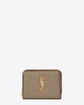 Saint Laurent 그레이 메탈릭 그레인드 가죽 소재의 모노그램 생 로랑 컴팩트 지퍼 어라운드 지갑 | 입생로랑 | 생 로랑 | SAINT... 