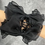 하프클럽 여자 검정 고정 왕 리본 헤어 빅 시폰 집게핀