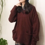 고디바 울혼방 투포켓 브이넥 박시니트n112